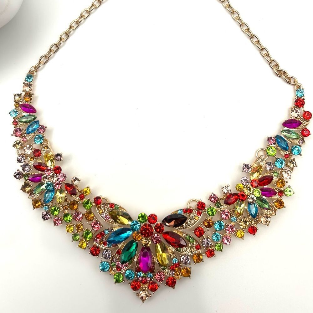 Colorful Gemstone Statement Necklace - Picture 4 of 4